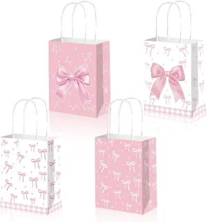 Aoerfes 12 Pack Pink Bow Party Favor Bags, Gift Candy Treat Bags Pink Coquette Birthday Decorations Hot Pink Bachelorette Birthday Party Decoration Goodie Bag