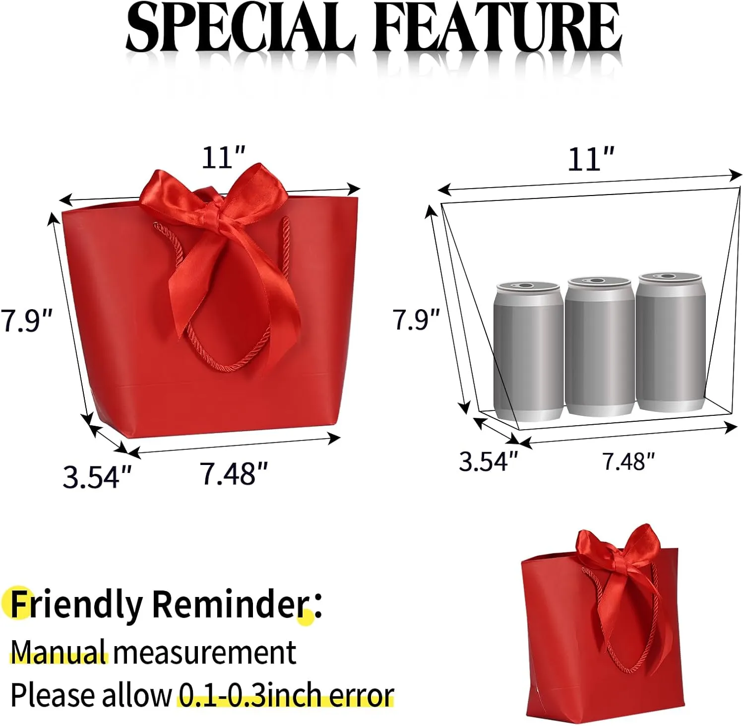 Aosric Small Red Gift Bags with Handles, 12PCS Portable Paper Gift Wraps with Ribbon, Durable and Sturdy, Present Bags for Party, Birthday, Christmas, Easter, Wedding, Mother's Day, Valentine's Day