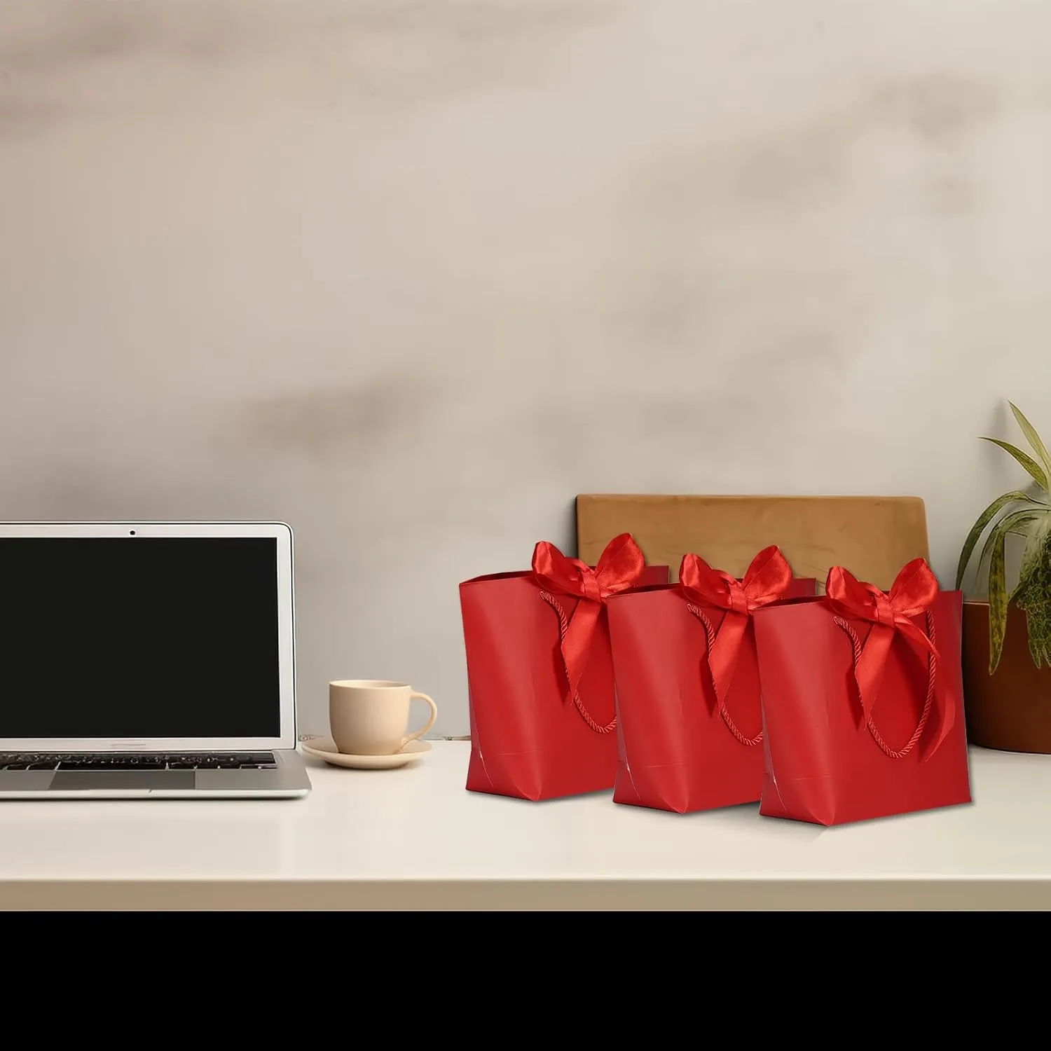 Aosric Small Red Gift Bags with Handles, 12PCS Portable Paper Gift Wraps with Ribbon, Durable and Sturdy, Present Bags for Party, Birthday, Christmas, Easter, Wedding, Mother's Day, Valentine's Day