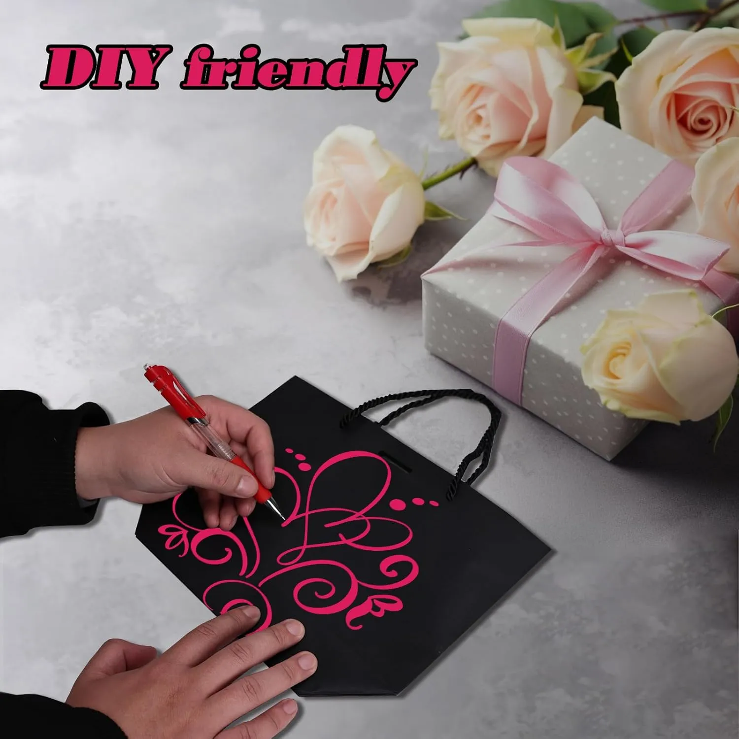 Aosric Small Red Gift Bags with Handles, 12PCS Portable Paper Gift Wraps with Ribbon, Durable and Sturdy, Present Bags for Party, Birthday, Christmas, Easter, Wedding, Mother's Day, Valentine's Day
