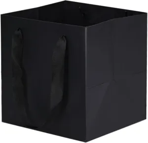 Aosric Square Black Gift Bags with Handles, 12 Pcs 6"x6"x6" Durable, Reusable, Small Cardstock Paper Goodie Bags for Party Favors, Christmas, Baby Shower, Birthday, Wedding, Shopping, and Retail Use