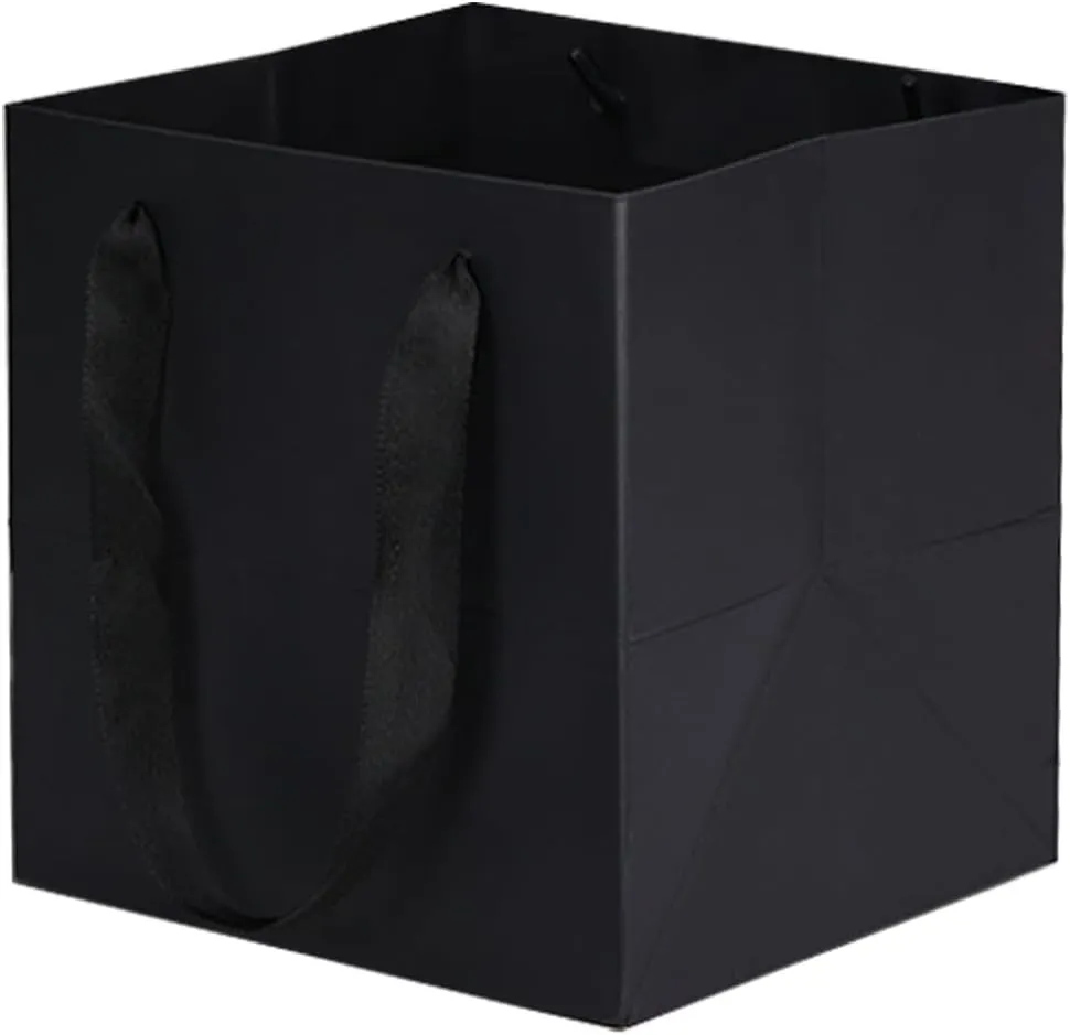 Aosric Square Black Gift Bags with Handles, 12 Pcs 6"x6"x6" Durable, Reusable, Small Cardstock Paper Goodie Bags for Party Favors, Christmas, Baby Shower, Birthday, Wedding, Shopping, and Retail Use