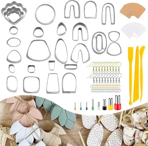 Apiemo 138 Pcs Polymer Clay Cutters Set, Classic Shapes Clay Earring Cutters Molds for Polymer Clay Earring Jewelry Making with Earring Cards Bag, Earring Hooks, Jump Rings