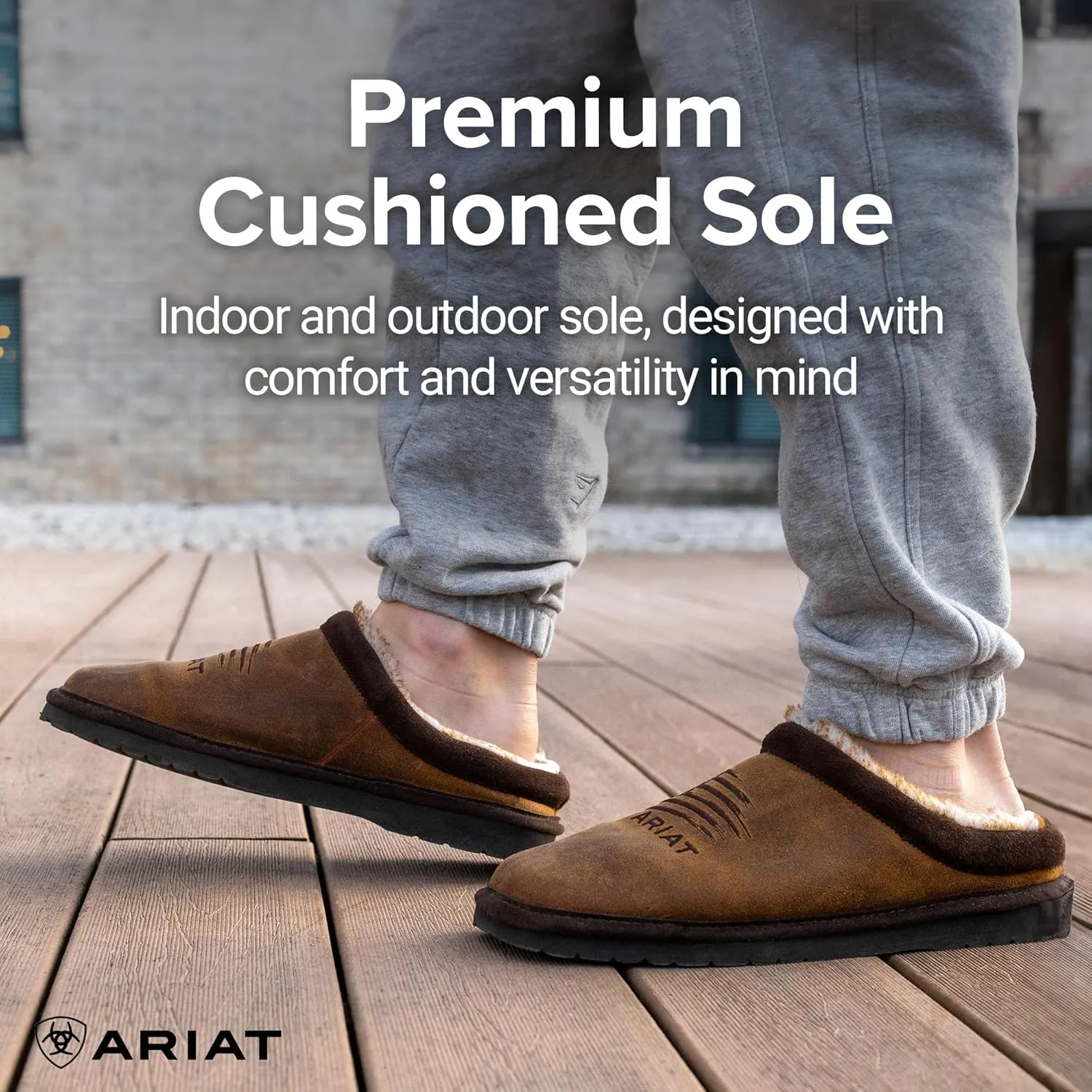 ARIAT Men's House Slippers, Patriot Square Toe, Leather with Faux Shearling Lining