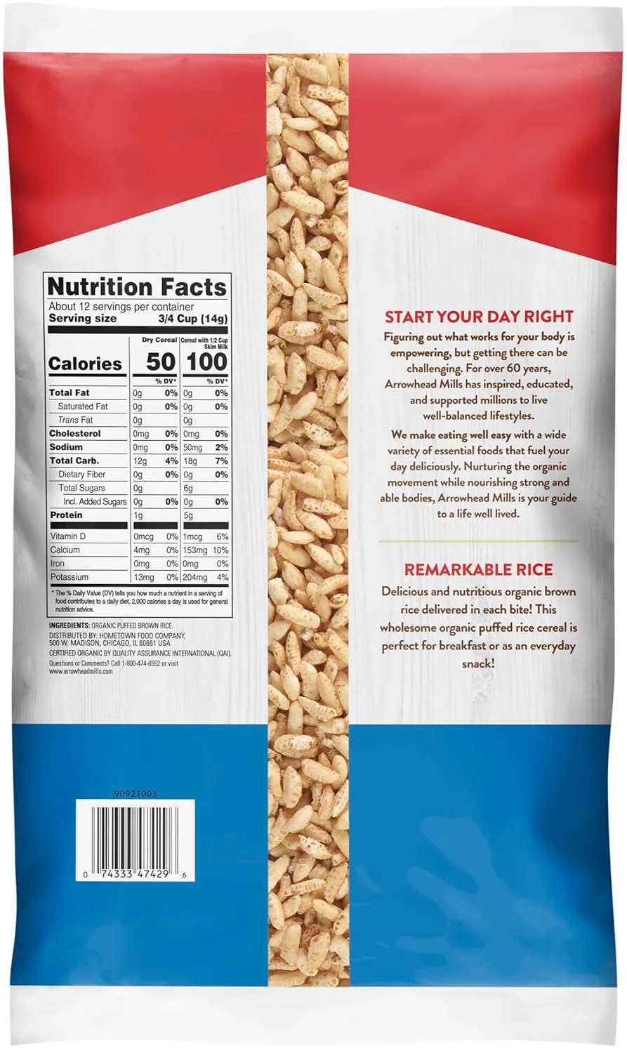 Arrowhead Mills Organic Puffed Rice Cereal, 6 oz Bag (Pack of 6)
