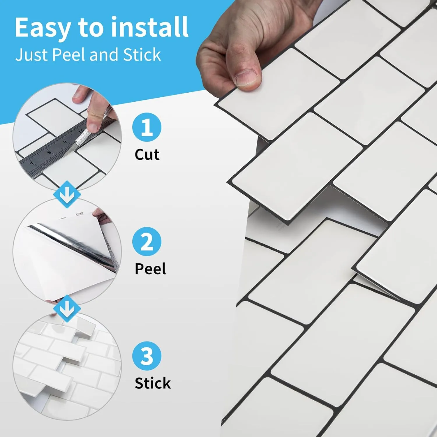 Art3d 10-Sheet Backsplash Tile for Kitchen Peel and Stick, 12"x12" Stick on Subway Tiles for Kitchen, Bathroom Back Splashes, White-Black Grout