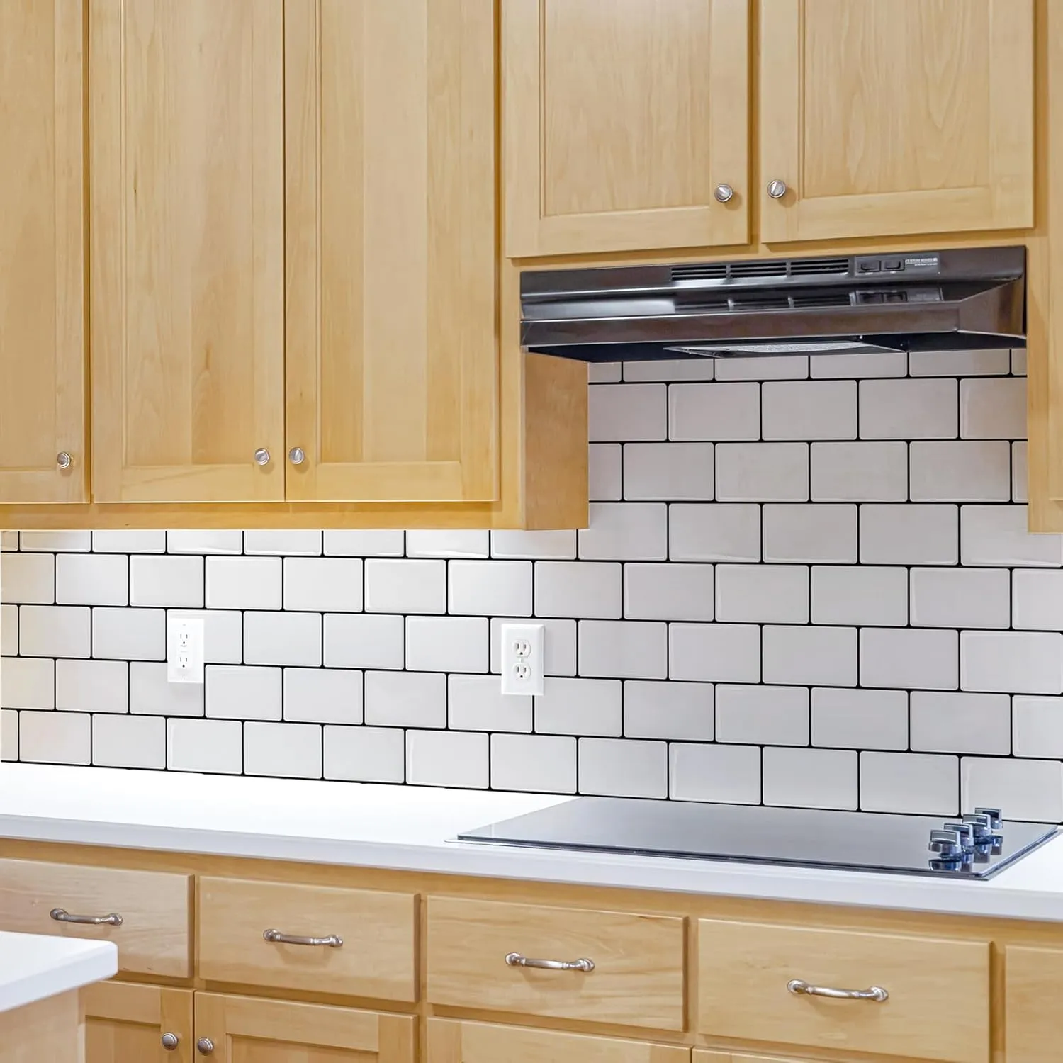 Art3d 10-Sheet Backsplash Tile for Kitchen Peel and Stick, 12"x12" Stick on Subway Tiles for Kitchen, Bathroom Back Splashes, White-Black Grout