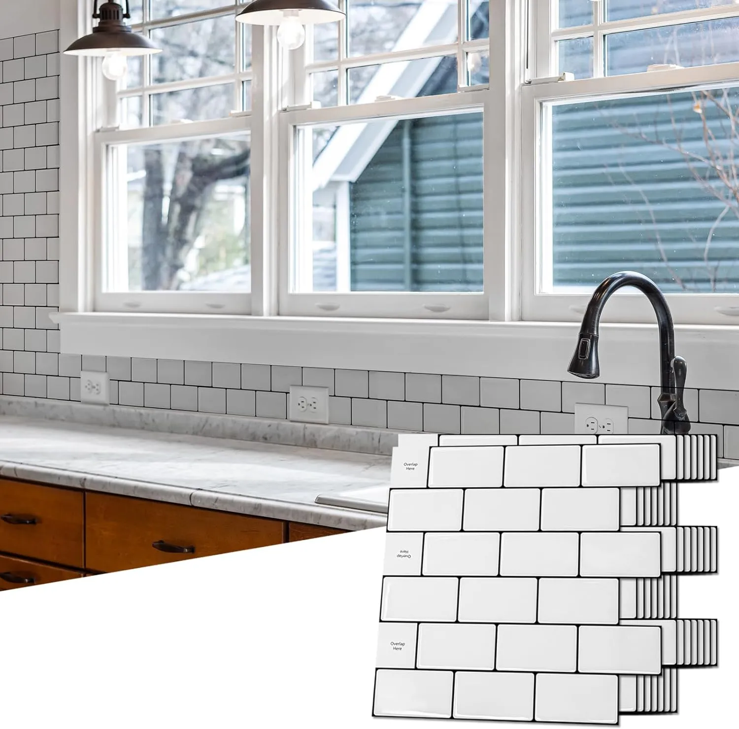 Art3d 10-Sheet Backsplash Tile for Kitchen Peel and Stick, 12"x12" Stick on Subway Tiles for Kitchen, Bathroom Back Splashes, White-Black Grout