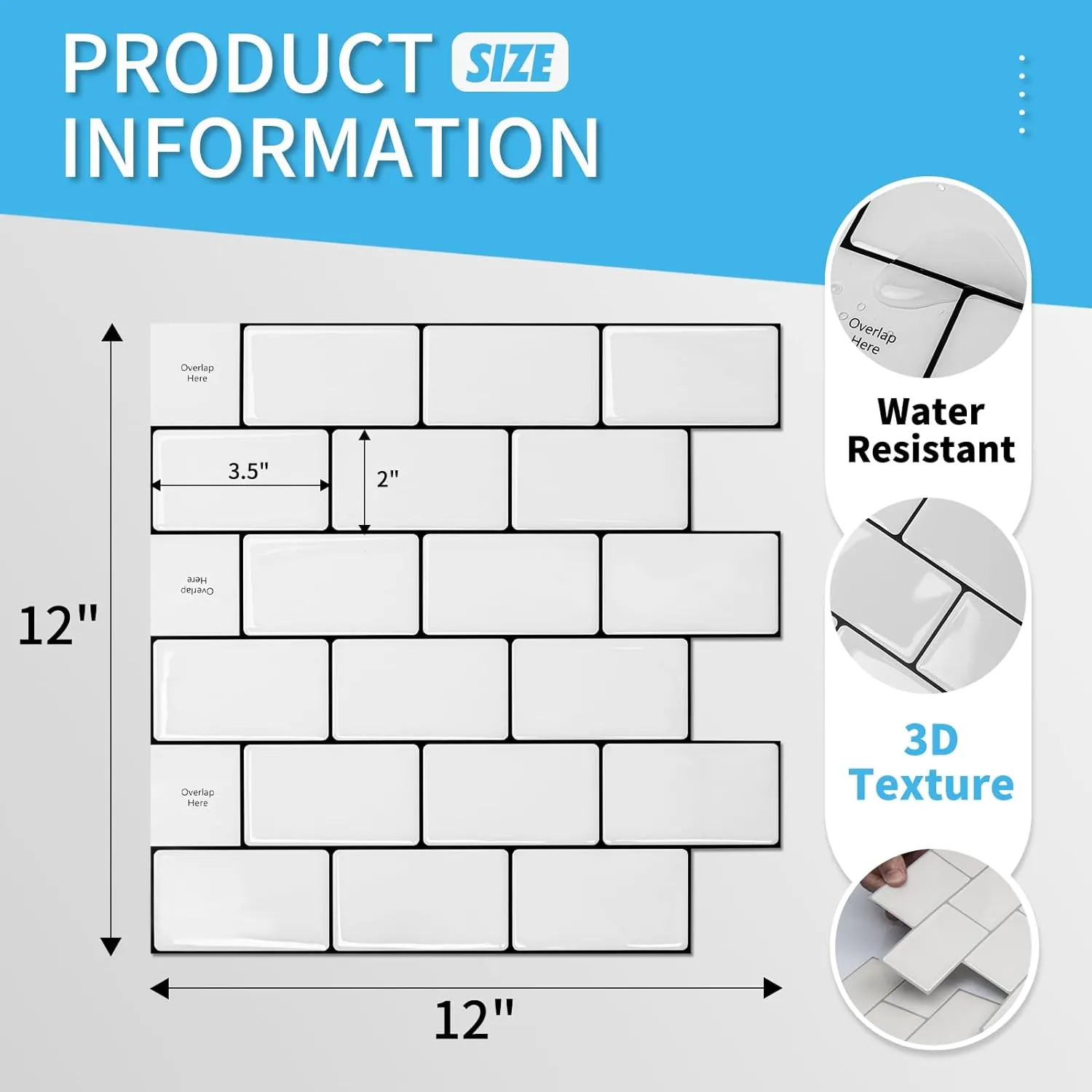 Art3d 10-Sheet Backsplash Tile for Kitchen Peel and Stick, 12"x12" Stick on Subway Tiles for Kitchen, Bathroom Back Splashes, White-Black Grout