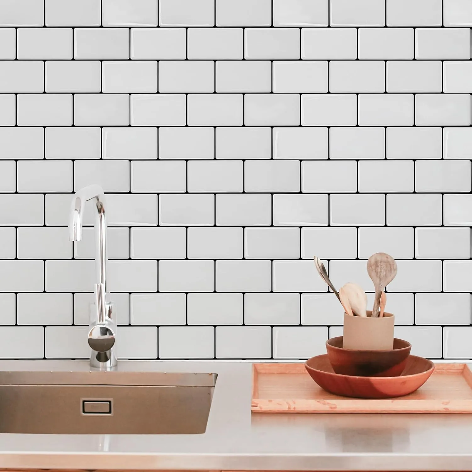 Art3d 10-Sheet Backsplash Tile for Kitchen Peel and Stick, 12"x12" Stick on Subway Tiles for Kitchen, Bathroom Back Splashes, White-Black Grout