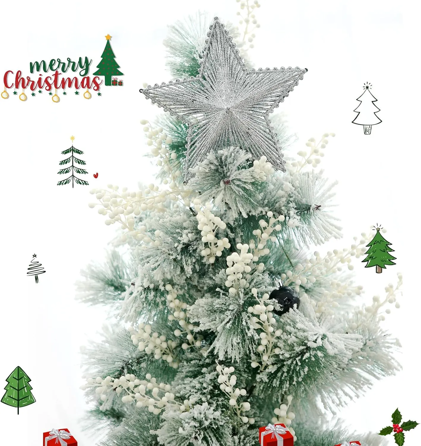 Artificial White Berry, 8 Pack Holly Christmas Berries Stems for Christmas Tree, New Year's Decorations, Holiday Crafts (White)