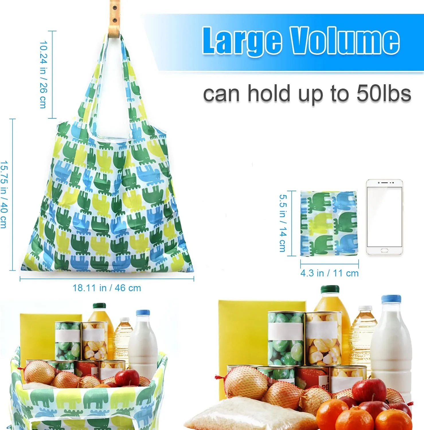 ATAMET Reusable Grocery Bags - 9 Pack Foldable Heavy Duty Envirosax Tote Bags - Waterproof Ripstop Fabric