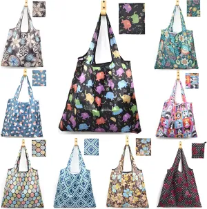 ATAMET Reusable Grocery Bags - 9 Pack Foldable Heavy Duty Envirosax Tote Bags - Waterproof Ripstop Fabric