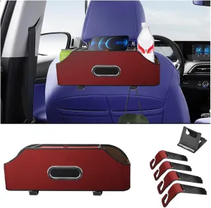 AUCELI Car Seat Back Organizer with Cup Holder and Tissue Box, Headrest Hanging Storage Box with Hooks and Phone Holder, Multi-Function Travel Tray for Kids, Road Trip Car Accessories