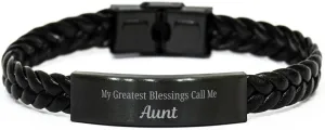 Aunt Braided Leather Bracelet, My Greatest Blessings Call Me Aunt Sentimental Heartfelt Christmas Birthday Engraved Gifts for Men Women