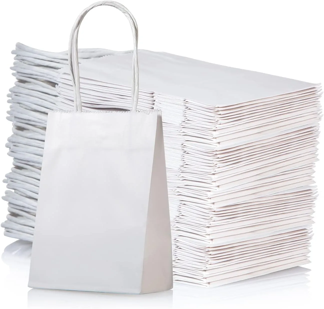AWELL Mini Size White Paper Bag with Handle Bulk Party Favor Bag 6x4.5x2.5 inch for Birthday New Year Halloween Graduation Recycled Bag, 50 Counts