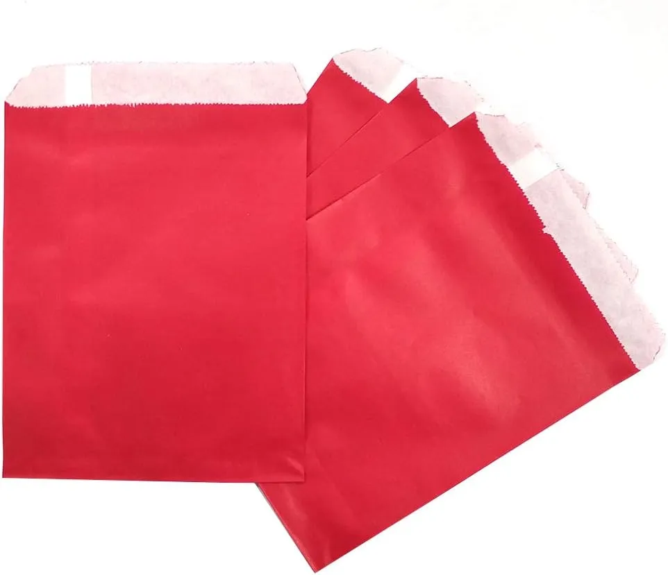 AZOWA 100 CT Small Paper Treat Sacks Red 5 x 7 Inches Candy Buffet Bags for Party
