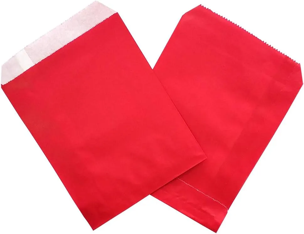 AZOWA 100 CT Small Paper Treat Sacks Red 5 x 7 Inches Candy Buffet Bags for Party