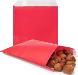 AZOWA 100 CT Small Paper Treat Sacks Red 5 x 7 Inches Candy Buffet Bags for Party