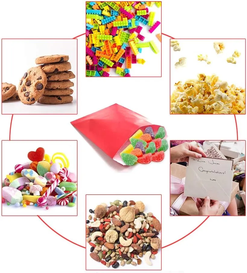 AZOWA 100 CT Small Paper Treat Sacks Red 5 x 7 Inches Candy Buffet Bags for Party