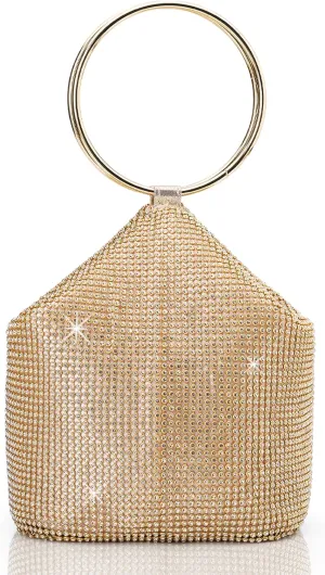 BABEYOND Women's Rhinestone Clutch Evening Bags Sparkly Glitter Round Handle Purse for 1920s Party Prom Wedding