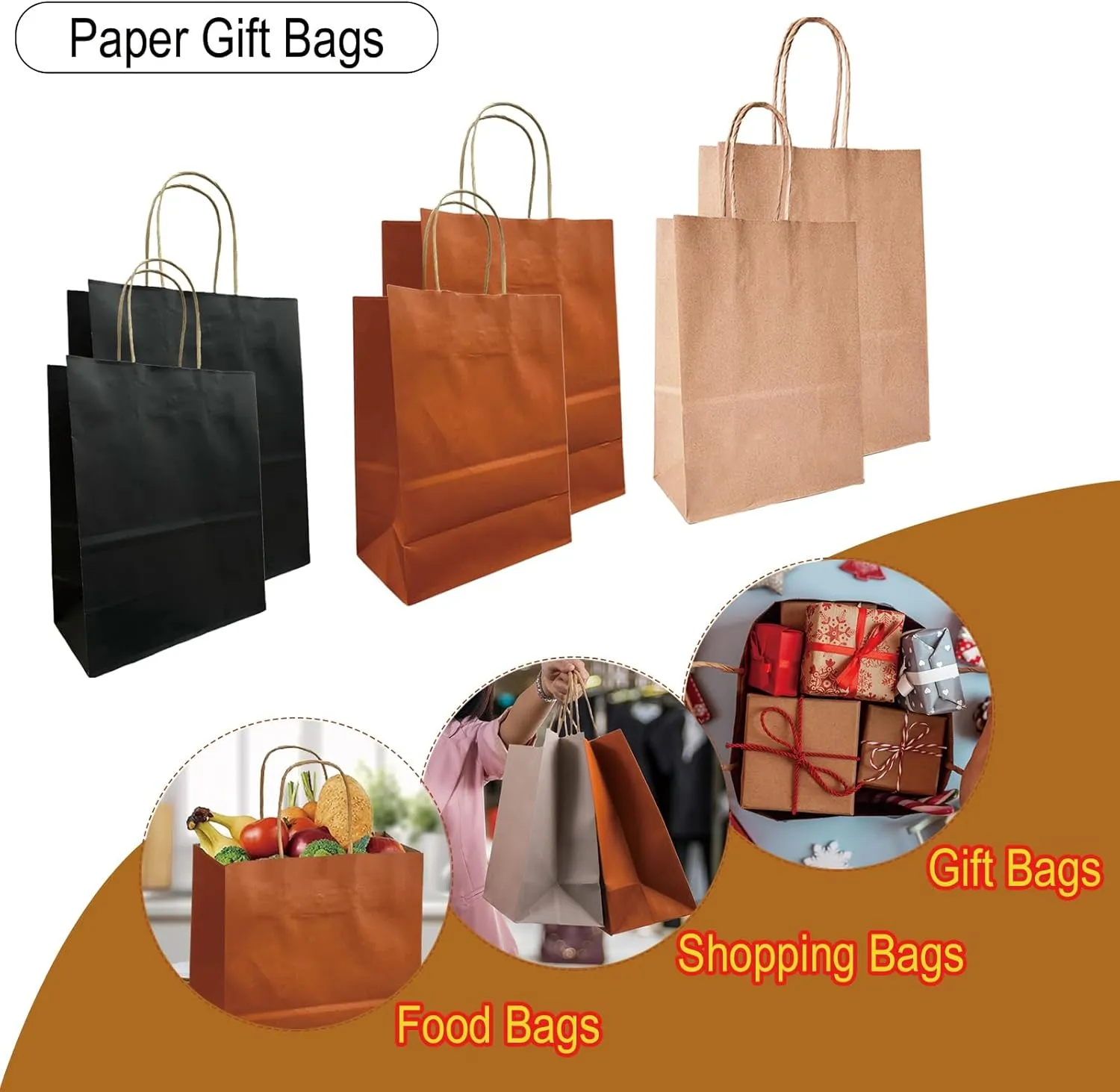 BAG BOX Paper Bags (Orange/8.3 * 4.3 * 10.6 Inch, 1 Count (Pack of 50))