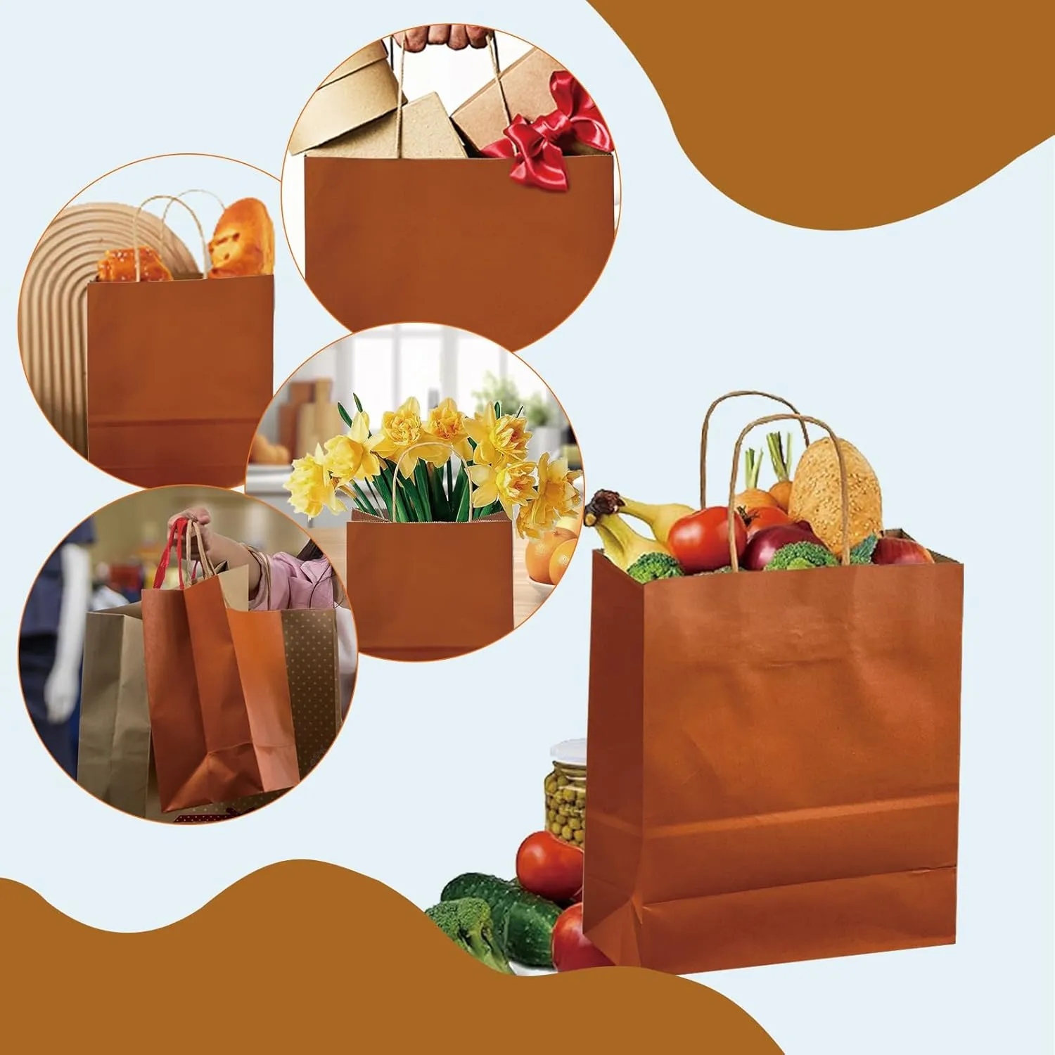 BAG BOX Paper Bags (Orange/8.3 * 4.3 * 10.6 Inch, 1 Count (Pack of 50))
