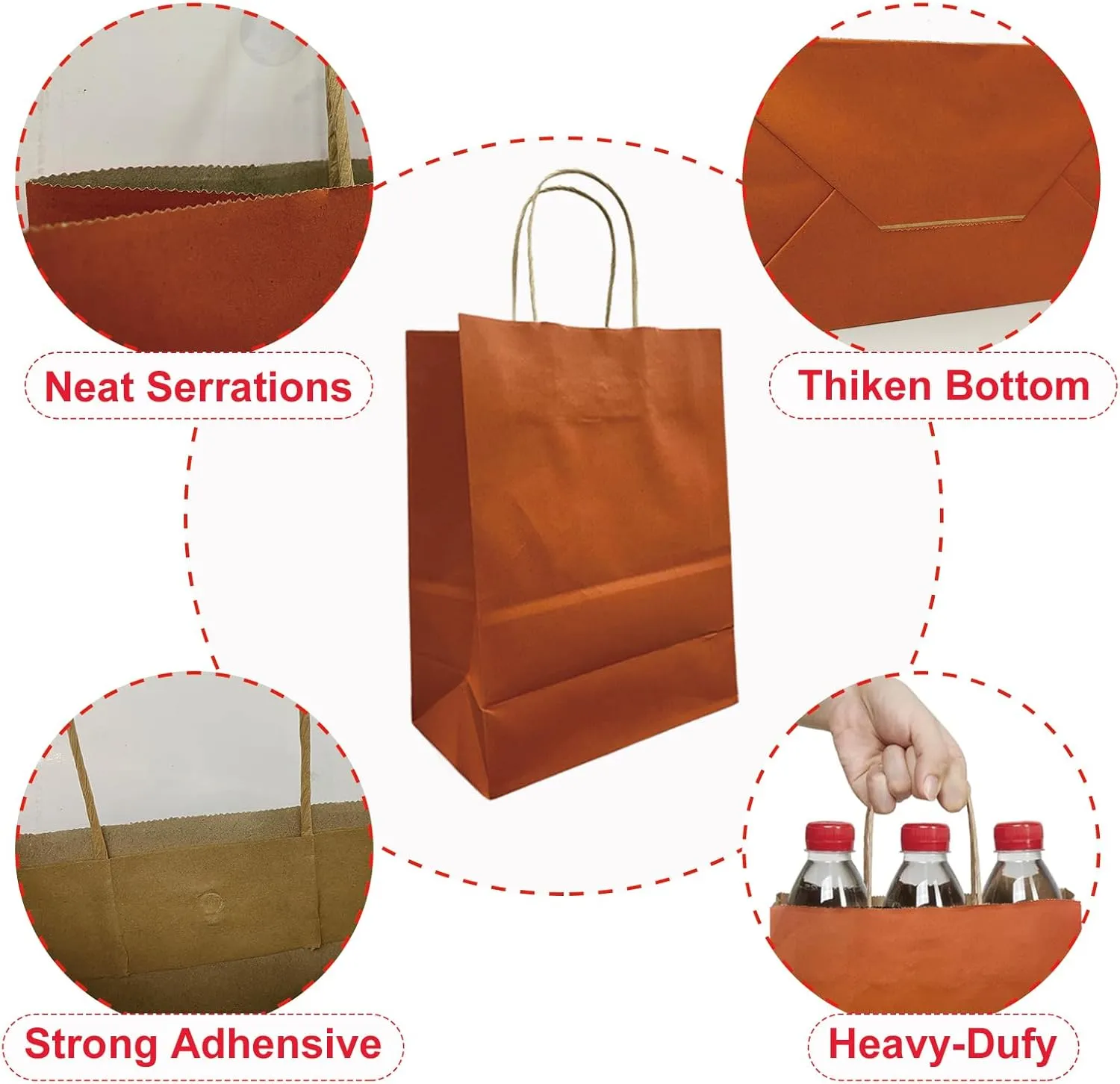 BAG BOX Paper Bags (Orange/8.3 * 4.3 * 10.6 Inch, 1 Count (Pack of 50))