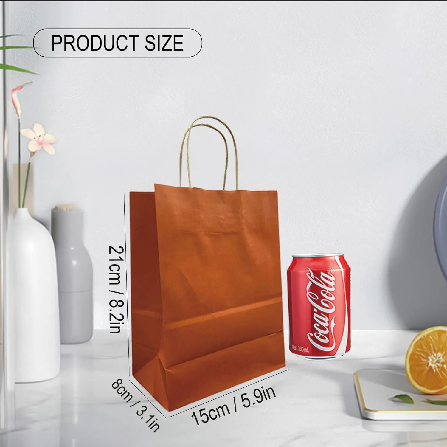 BAG BOX Paper Bags (Orange/8.3 * 4.3 * 10.6 Inch, 1 Count (Pack of 50))