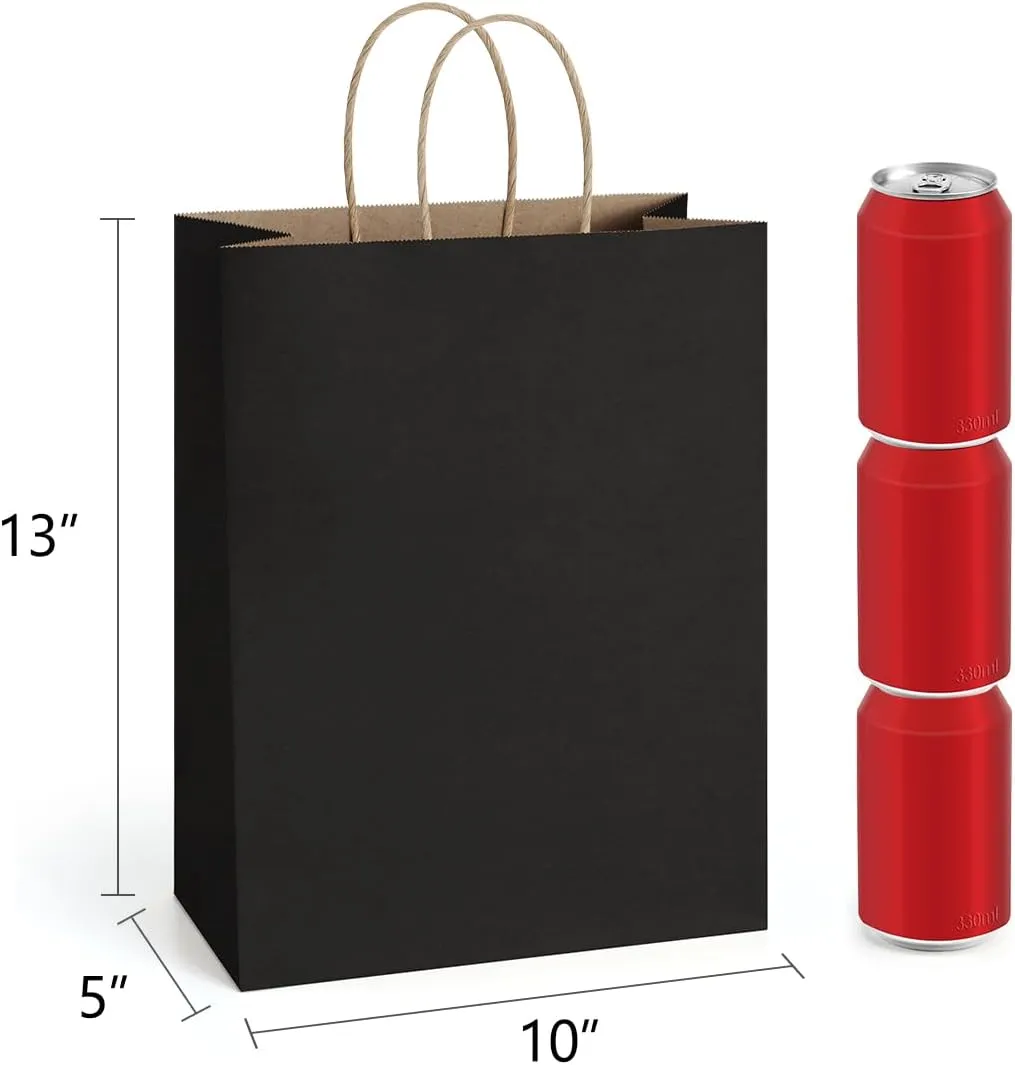 BagDream 100Pack 10x5x13 Black Paper Bags with Handles Bulk Kraft Recycled Paper Shopping Bags for Gifts, Merchandise, Retail, Party Favor Gift Sacks