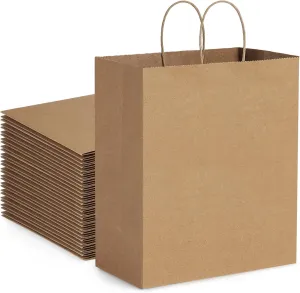 BagDream 10x6.75x12 100Pcs Brown Paper Bags with Handles Bulk, Kraft Shopping Merchandise Retail To Go Bags for Takeout Containers, Wider-gusset Recycled Paper Gift Sacks