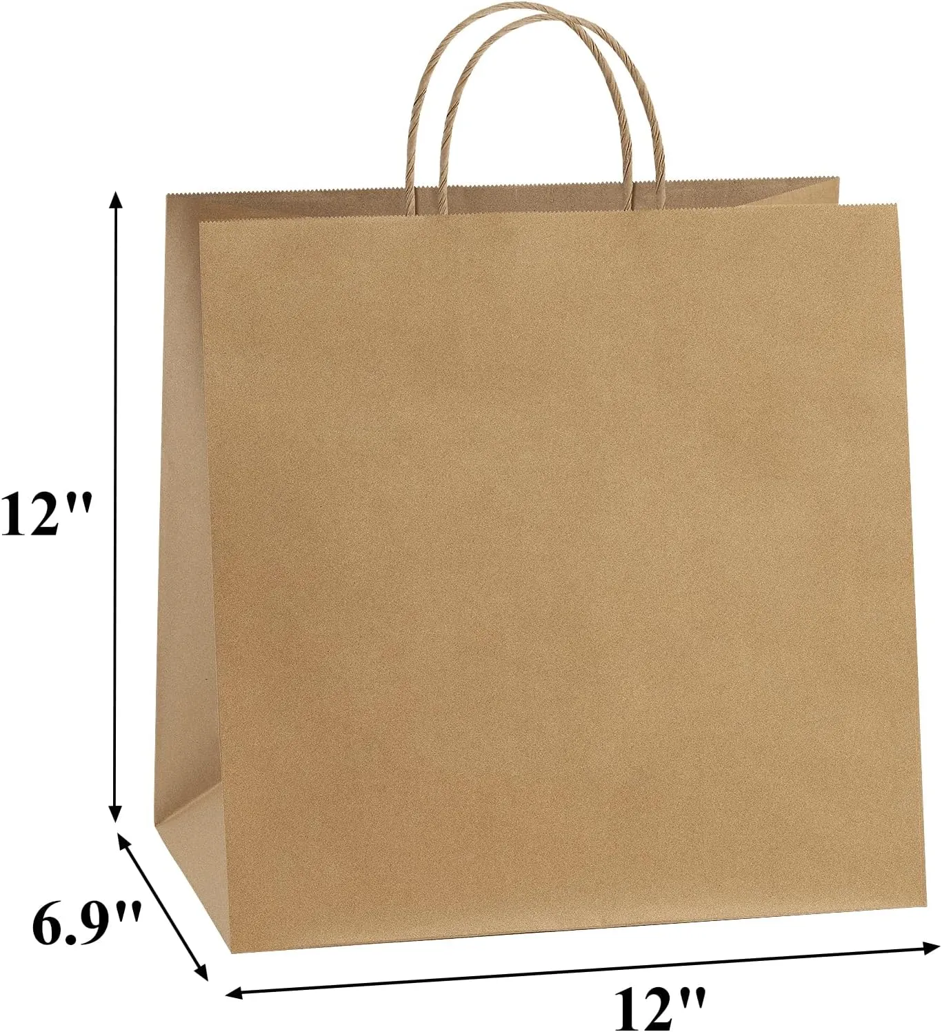 BagDream 12x7x12 Paper Bags 50Pcs Brown Paper Bags with Handles, Kraft Shopping Merchandise Retail Bags, Takeout/To Go Bags for Food Delivery, Wider-gusset Recycled Paper Gift Bags