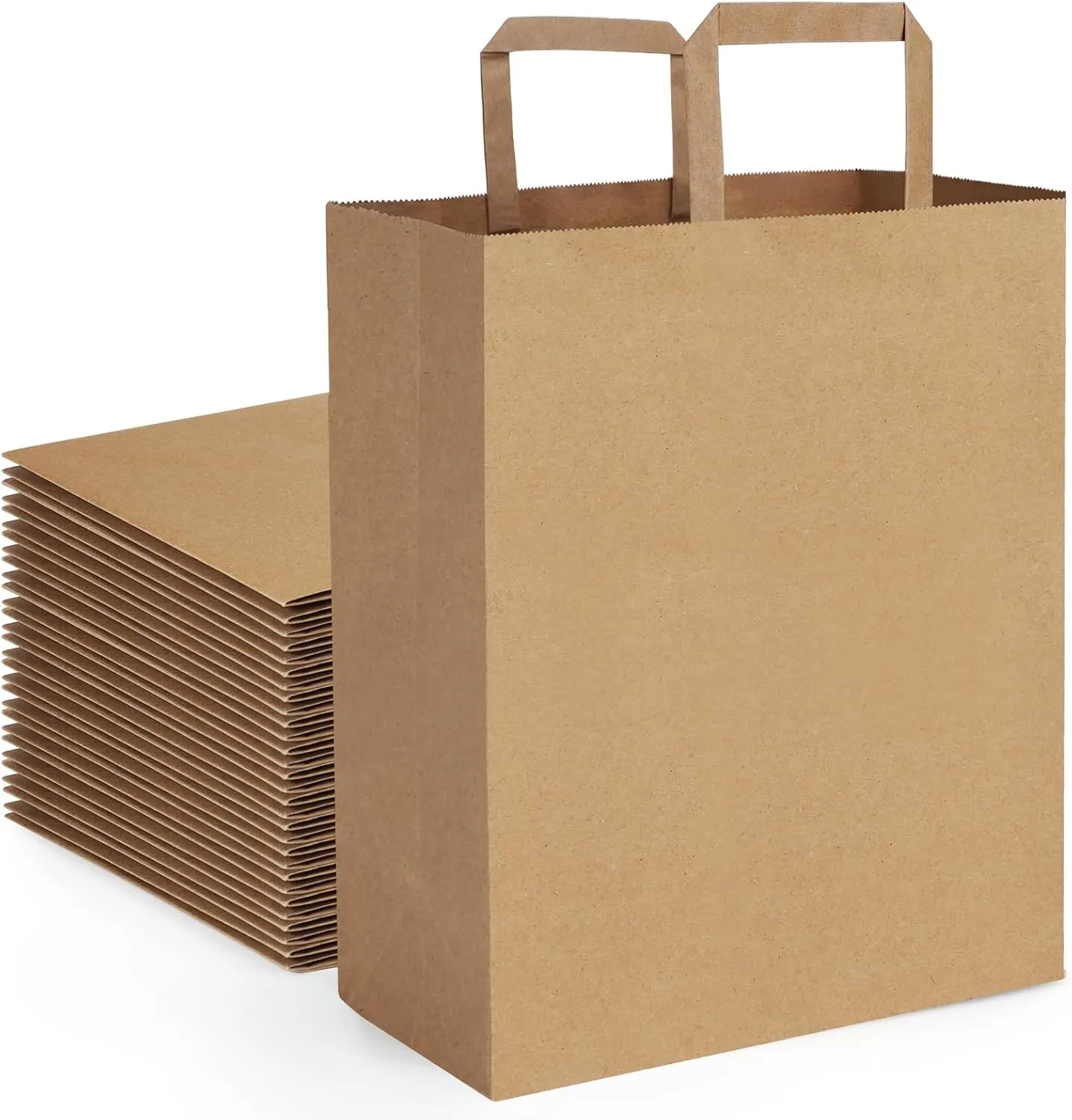 BagDream 12x7x17 50Pcs Large Paper Grocery Bags with Handles Kraft Brown Grocery Gift Bags, for Shopping Retail Merchandise, Flat Handles Recycled Takeout/To Go Paper Barrel Sacks