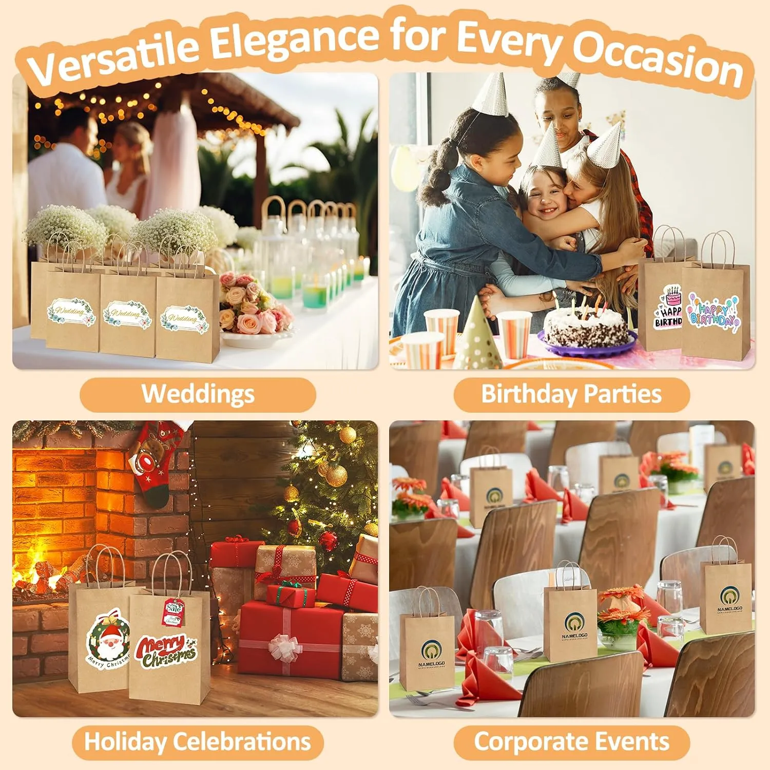 BagDream 50Pcs Gift Bags 8x4.25x10.5 Kraft Paper Gift Bags with Handles Bulk, for Shopping, Retail, Merchandise, Party Favor, Wedding, Birthday Brown Paper Sacks