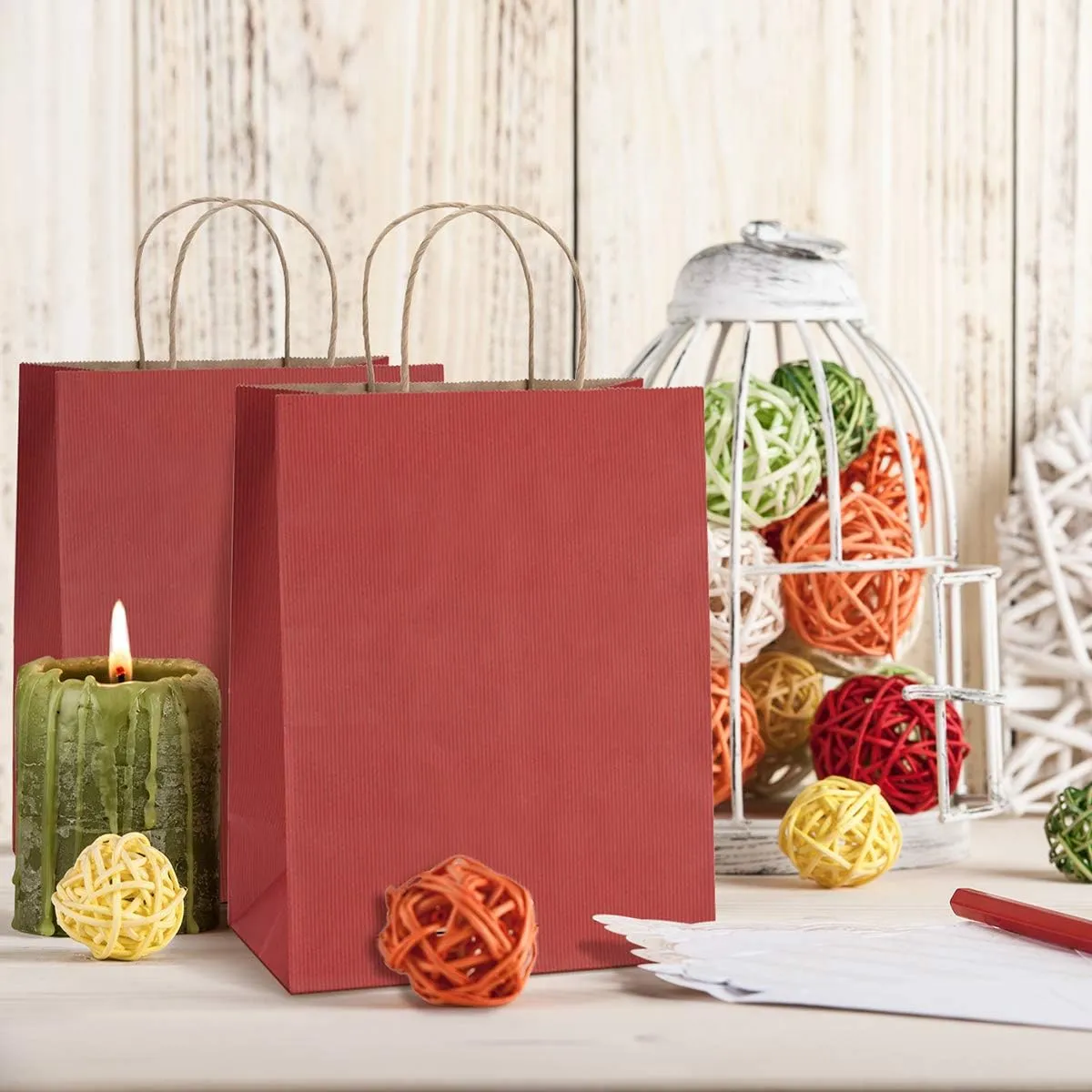 BagDream Gift Bags 8x4.25x10.5 100Pcs Kraft Paper Bags with Handles Bulk, for Shopping, Retail, Merchandise, Gifts, Party Favor, Recycled Red Paper Sacks