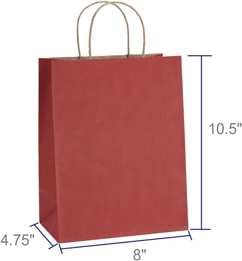 BagDream Gift Bags 8x4.25x10.5 100Pcs Kraft Paper Bags with Handles Bulk, for Shopping, Retail, Merchandise, Gifts, Party Favor, Recycled Red Paper Sacks