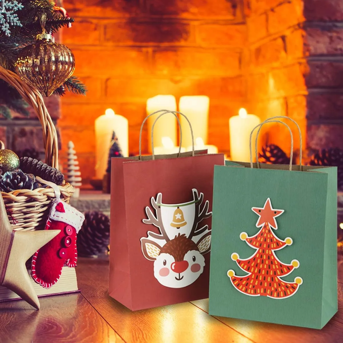 BagDream Gift Bags 8x4.25x10.5 100Pcs Kraft Paper Bags with Handles Bulk, for Shopping, Retail, Merchandise, Gifts, Party Favor, Recycled Red Paper Sacks