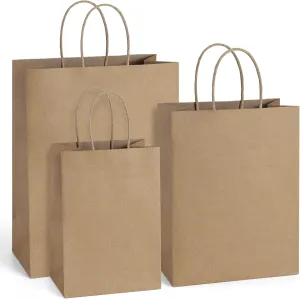 BagDream Kraft Paper Bags 5x3x8, 8x4.25x10.5, 10x5x13 - 25 Pcs Each, Gift Bags with Handles, Recyclable, Undecorated, Multi-Use