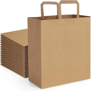 BagDream Large Paper Grocery Bags 12x7x14 Inches 100Pcs - Kraft Brown Shopping Bags With Handles, Heavy Duty Barrel Sack, Recycled Takeout Retail Gift Bags Bulk