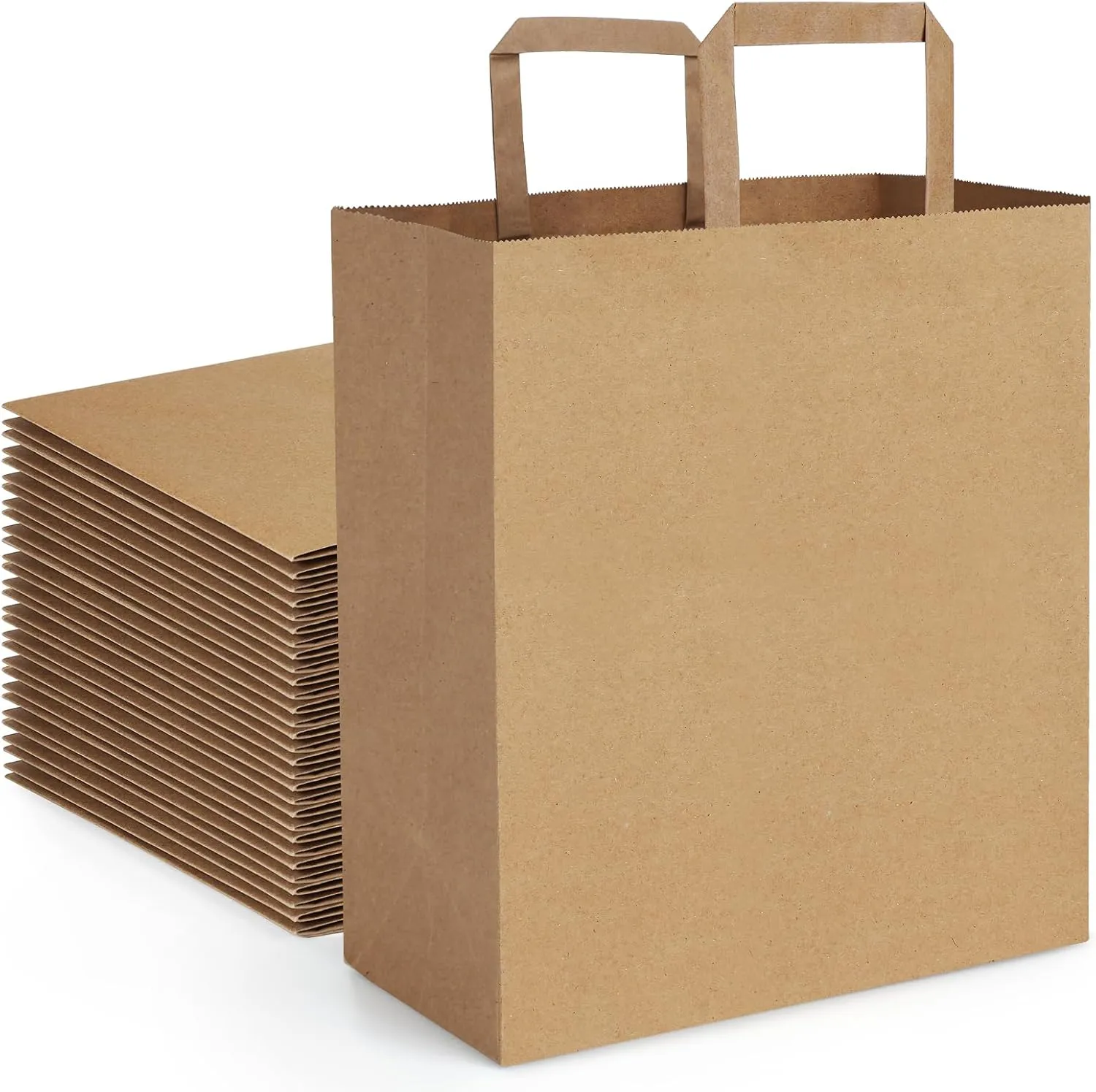 BagDream Large Paper Grocery Bags 12x7x14 Inches 100Pcs - Kraft Brown Shopping Bags With Handles, Heavy Duty Barrel Sack, Recycled Takeout Retail Gift Bags Bulk