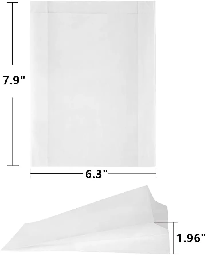 BagDream Paper Sandwich Bags 7.9x6.3x1.96 Inches 200ct Sealable with Thank You Stickers, White Glassine Paper Sack Bags for Sandwich, Food Storage,Treat, Cookies, Burger