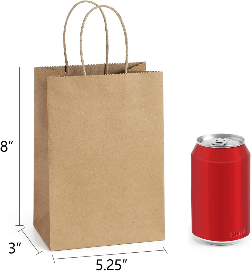 BagDream Small Gift Bags with Handles 50Pcs 5.25x3x8 Inches Kraft Paper Bags Bulk for Party Favor, Retail, Wedding, Gifts, Recyclable Brown Paper Sacks