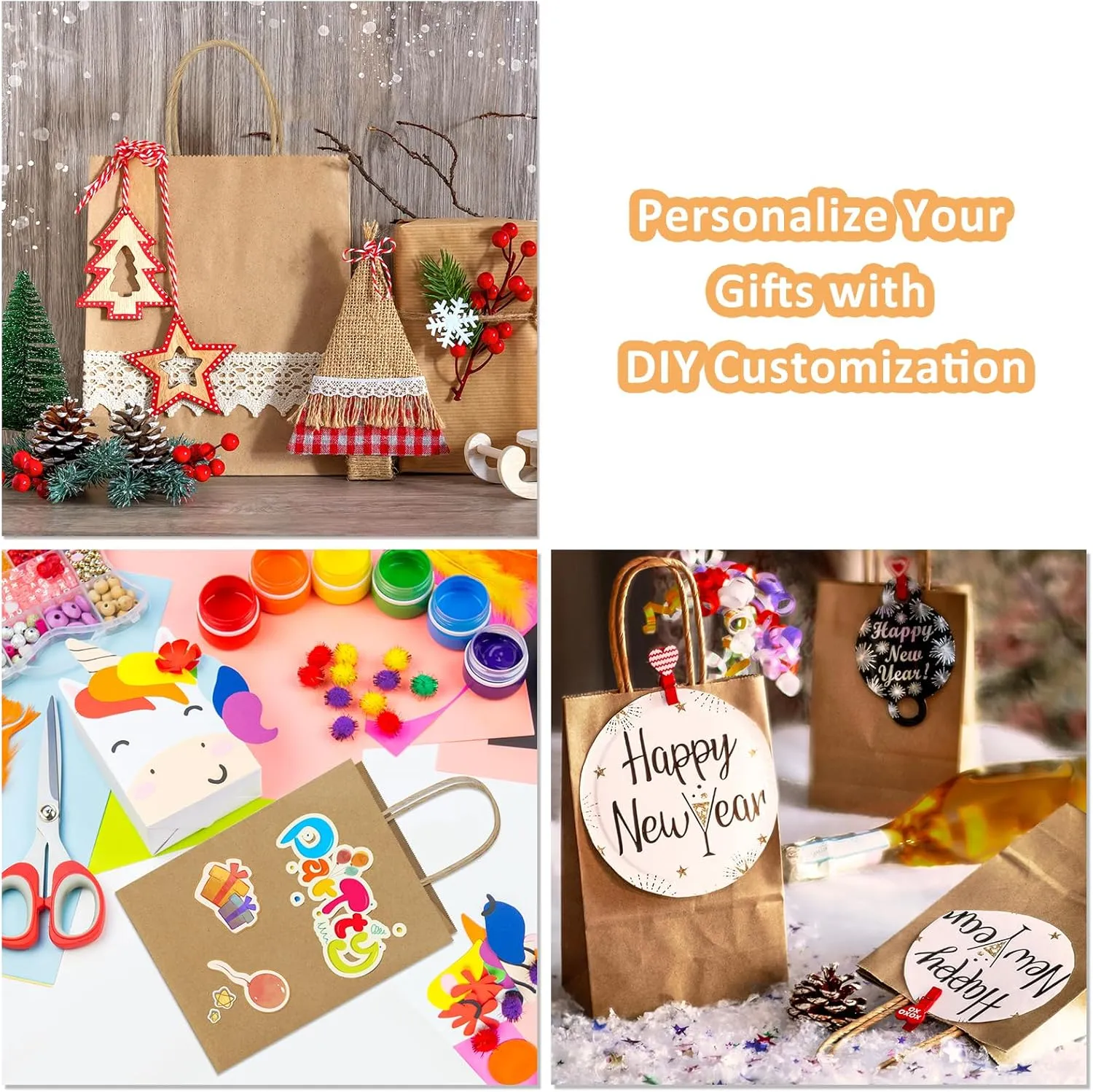 BagDream Small Gift Bags with Handles 50Pcs 5.25x3x8 Inches Kraft Paper Bags Bulk for Party Favor, Retail, Wedding, Gifts, Recyclable Brown Paper Sacks