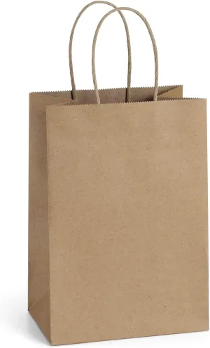 BagDream Small Gift Bags with Handles 50Pcs 5.25x3x8 Inches Kraft Paper Bags Bulk for Party Favor, Retail, Wedding, Gifts, Recyclable Brown Paper Sacks