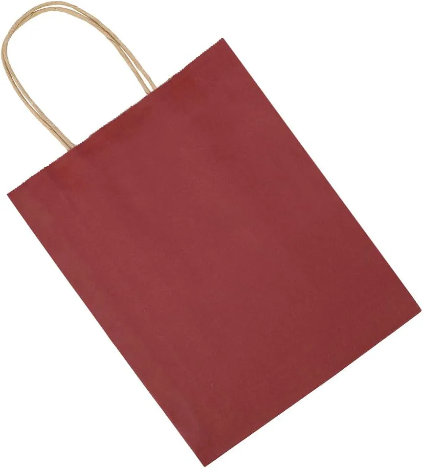 bagmad 100 Pack 8x4.75x10 Inch Medium Red Gift Paper Bags with Handles Bulk, Kraft Bags, Craft Grocery Shopping Retail Party Favors Wedding Business Sacks (Red, 100pcs)