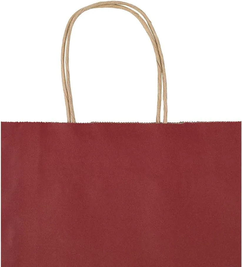 bagmad 100 Pack 8x4.75x10 Inch Medium Red Gift Paper Bags with Handles Bulk, Kraft Bags, Craft Grocery Shopping Retail Party Favors Wedding Business Sacks (Red, 100pcs)