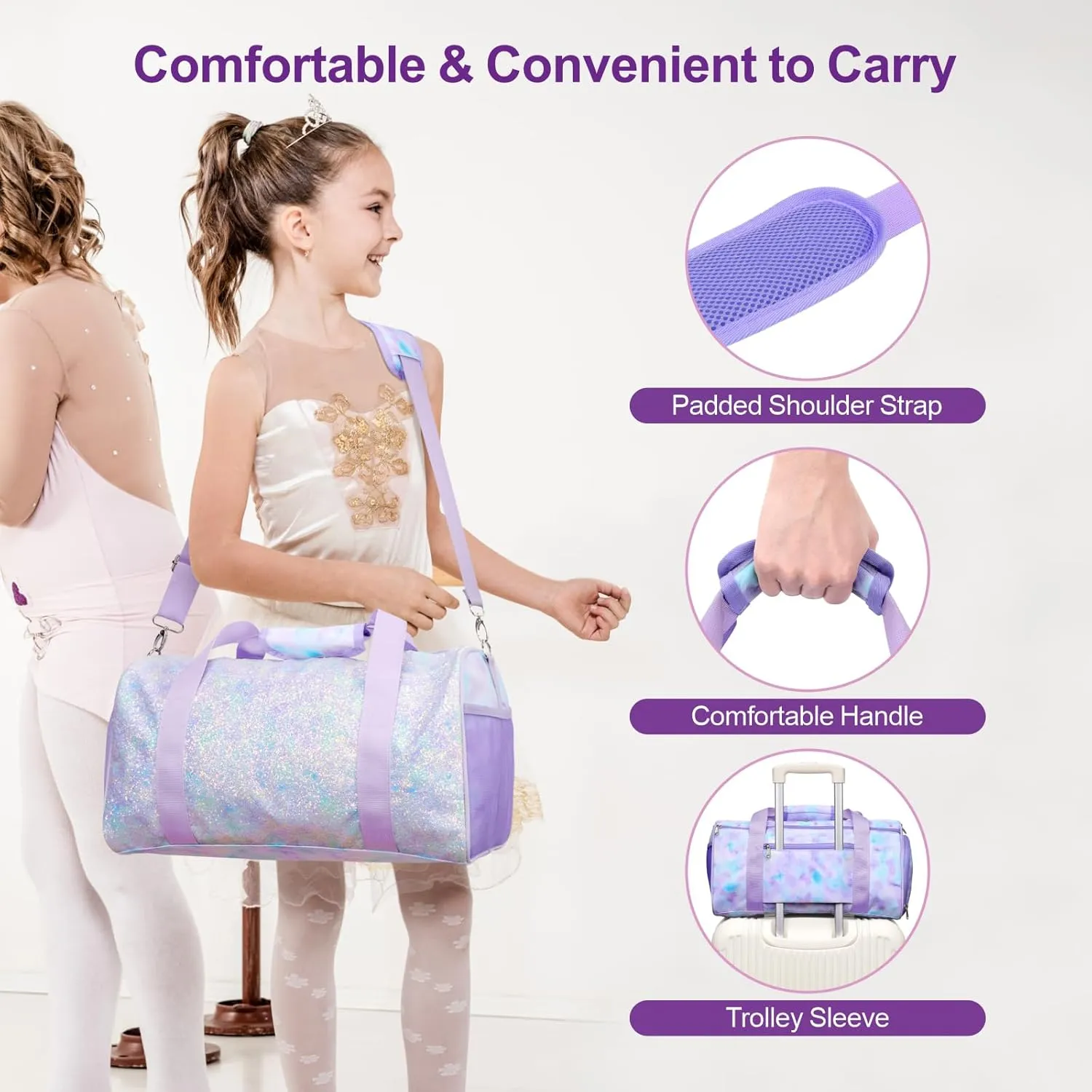 Bagseri Dance Bag for Girls - Ballet Duffle With Shoes Compartment for Kids Above 6yr, Overnight Travel Sleepover Bag With Dry Wet Separation Pockets