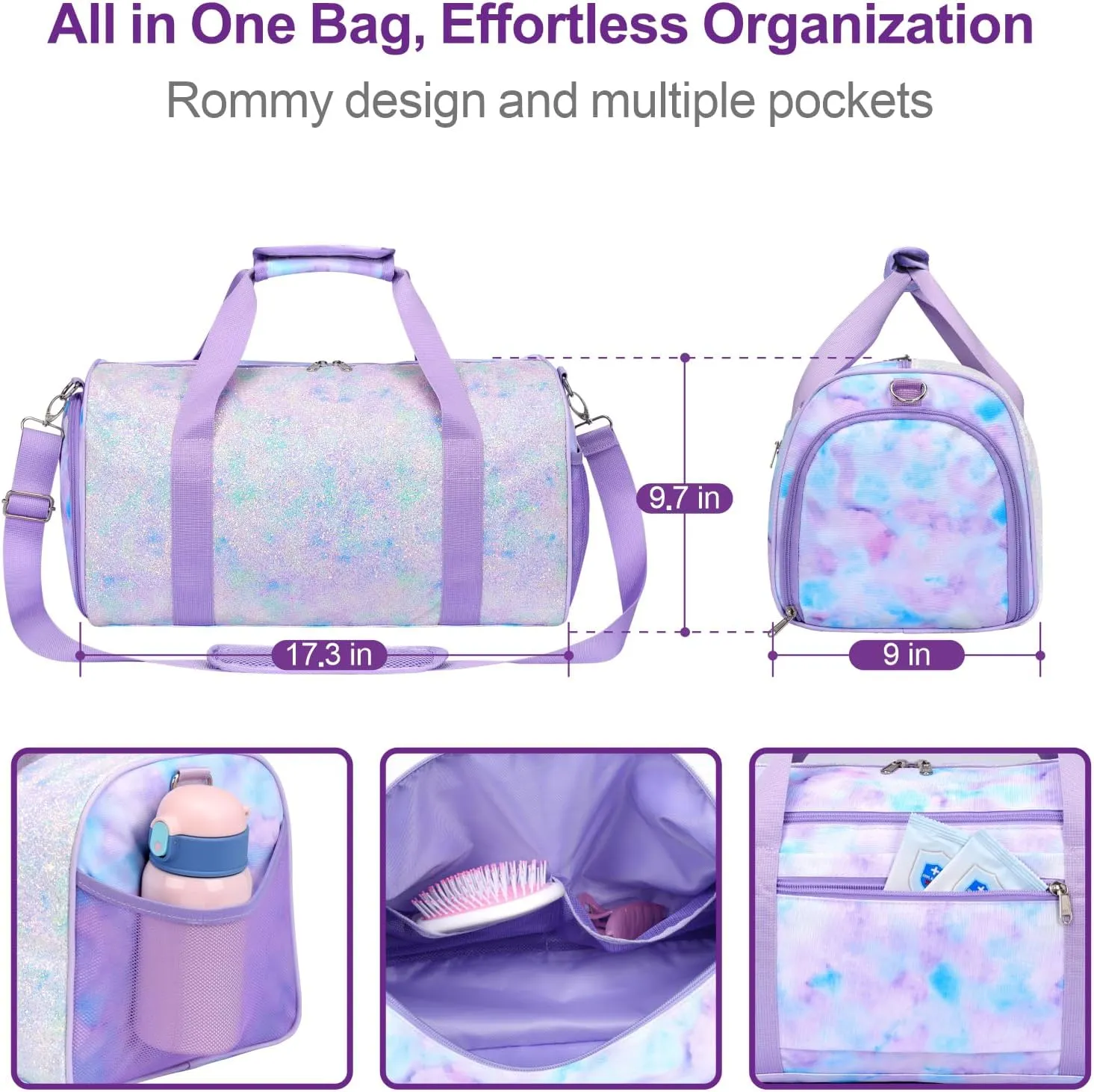 Bagseri Dance Bag for Girls - Ballet Duffle With Shoes Compartment for Kids Above 6yr, Overnight Travel Sleepover Bag With Dry Wet Separation Pockets