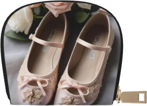 Ballet Shoe Print Leather Semi-Circular Card Bag,Wallet Card Holder,Men's Credit Card Holder,and Placement Card Holder Suitable for Holding Various Cards