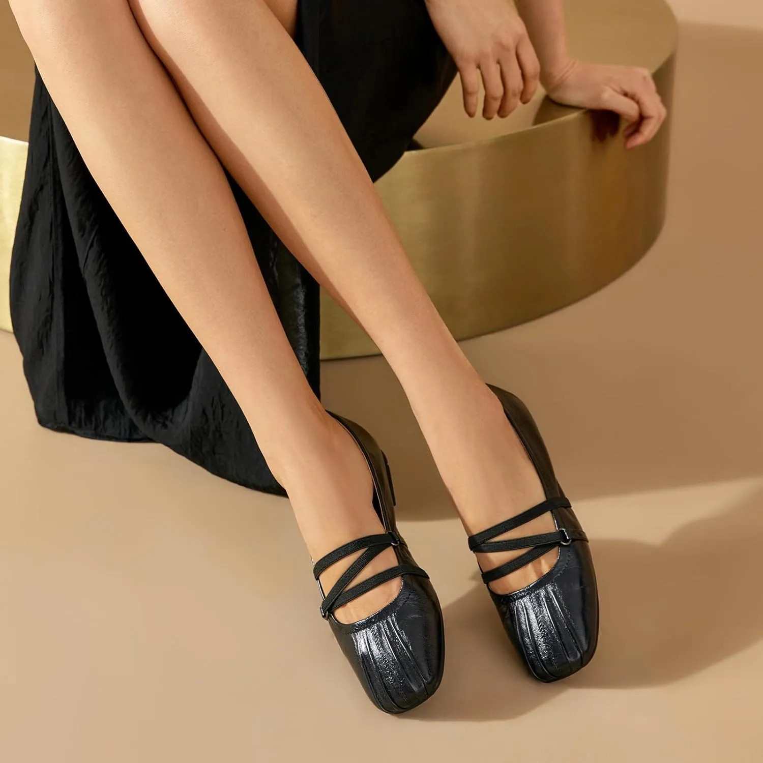 BEAU TODAY Mary Jane Shoes Women, Leather Flats Shoes for Women, Genuine Ballet Flats for Women with Adjustable Strap, Comfortable Square Toe Mary Jane Flats Dreesy